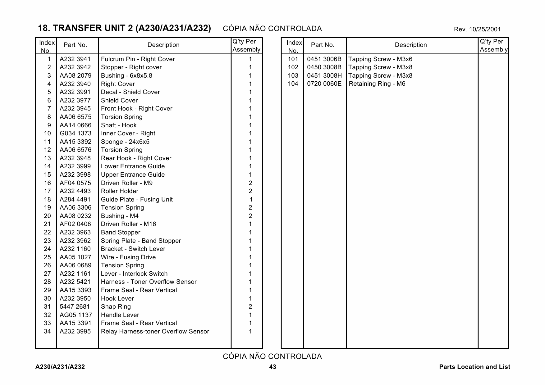 RICOH Aficio 340 350 450 A230 A231 A232 Parts Catalog-3